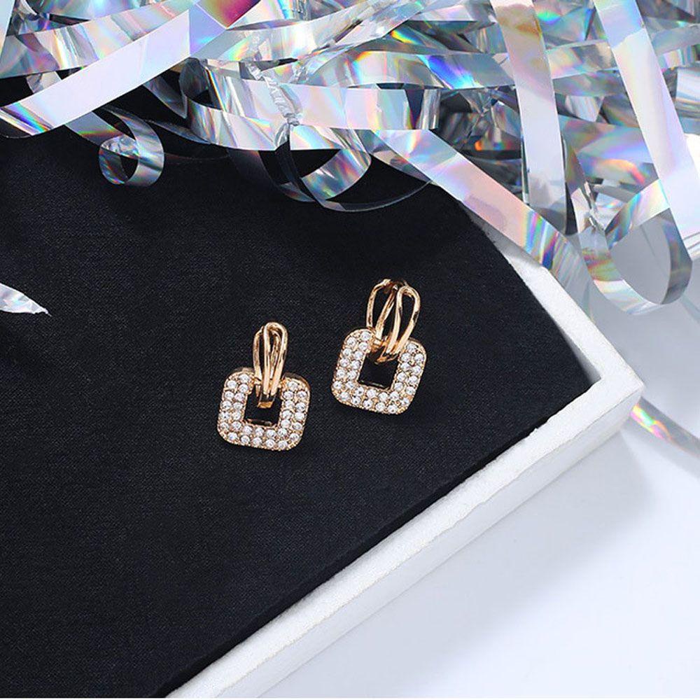 QQMALL Hoa Tai Dáng Dài Mặt Hình Vuông Phong Cách Cổ Điển Cho Nữ