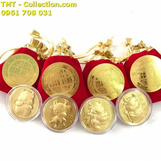 Đồng Xu Con Trâu CUTE Tặng Túi Gấm 2021(mẫu giao ngẫu nhiên), trang trí trên cây hoa mai-TMT Collection - SP005045