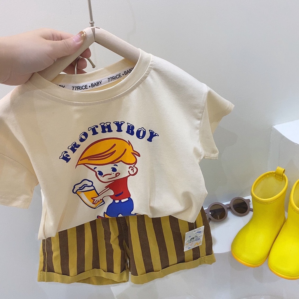 Bộ Đồ Cotton Ngắn Tay Mềm Mại Thoải Mái Thời Trang Hàn Quốc Nhật Bản 2022 Cho Bé Trai Gái