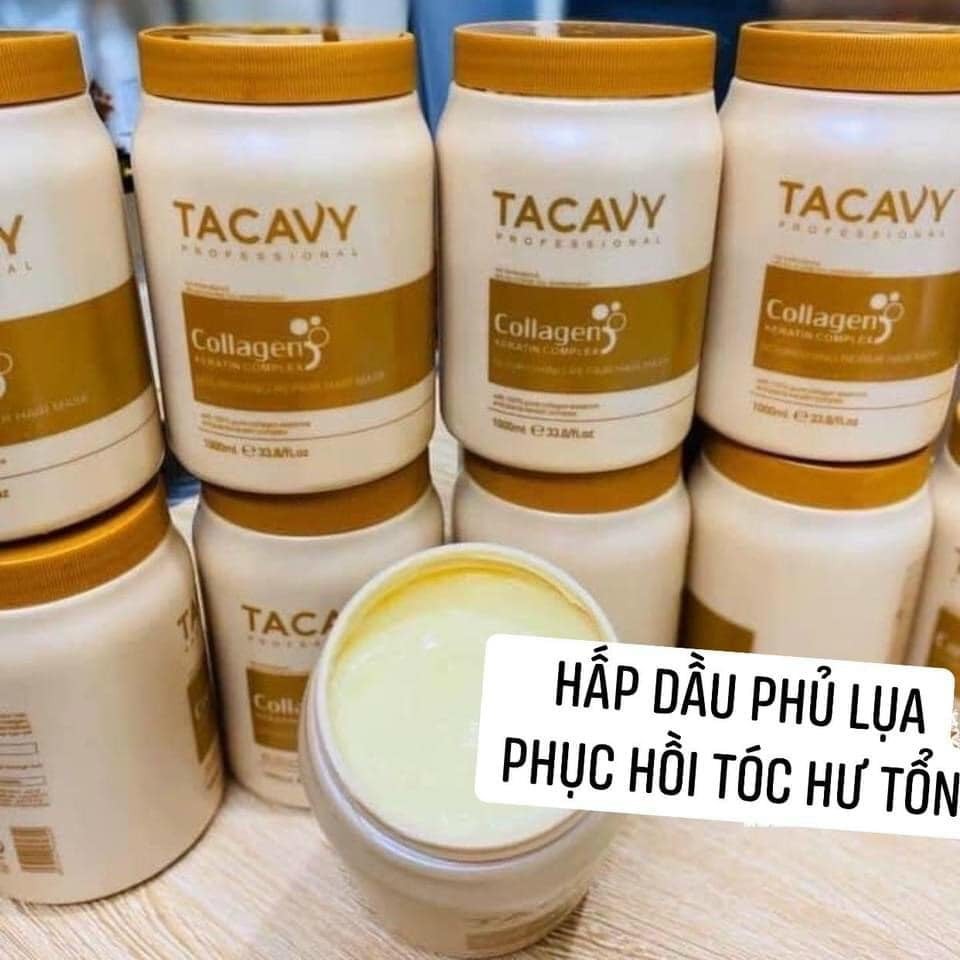 [ Tacavy Chính Hãng ] Tặng Mũ Ủ - Hấp Dầu Tacavy Collagen Siêu Mềm Mượt Phục Hồi Tóc Hư Tổn 1000ml