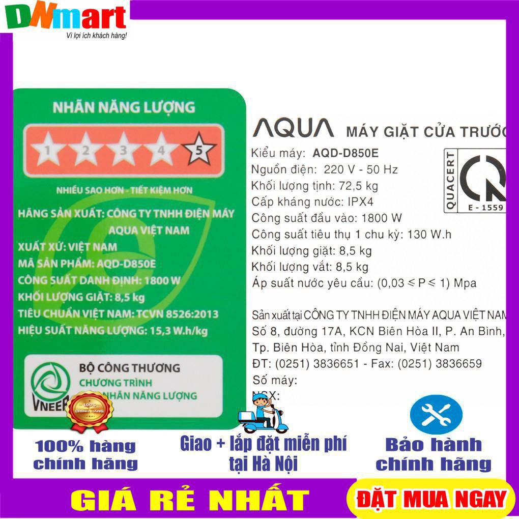 Máy giặt Aqua cửa ngang 8.5kg màu trắng AQD-D850E.W