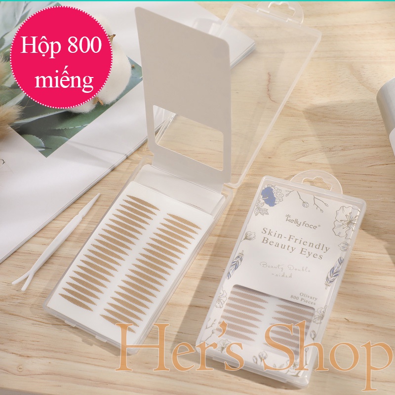 (Có Keo Sẵn) Hộp 800 Miếng Dán Kích Mí Kelly Face Dạng Lưới Tàng Hình Tự Nhiên Lâu Trôi