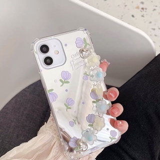 Ốp Điện Thoại Họa Tiết Hoa + Dây Xích Cho Iphone7 8plus 12 / 11pro / Max Apple 13/13pro/13promax ỐP gương hoa xích