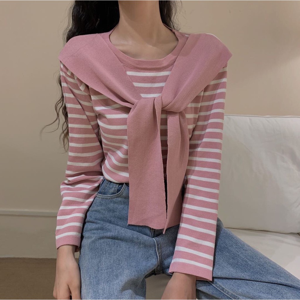 [BÁN SỈ] Áo Len Nữ Dệt Kim Dày Dặn Tay Dài Cổ Phối Khăn Buộc_Phong Cách Hàn Quốc | BigBuy360 - bigbuy360.vn