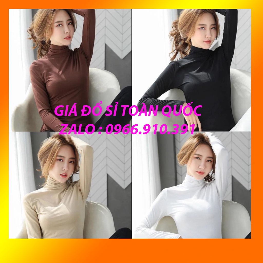Áo Giữ Nhiệt Nữ Lót Nỉ 100% Cotton cổ cao Dày dặn Dáng ôm phong cách Hàn Quốc