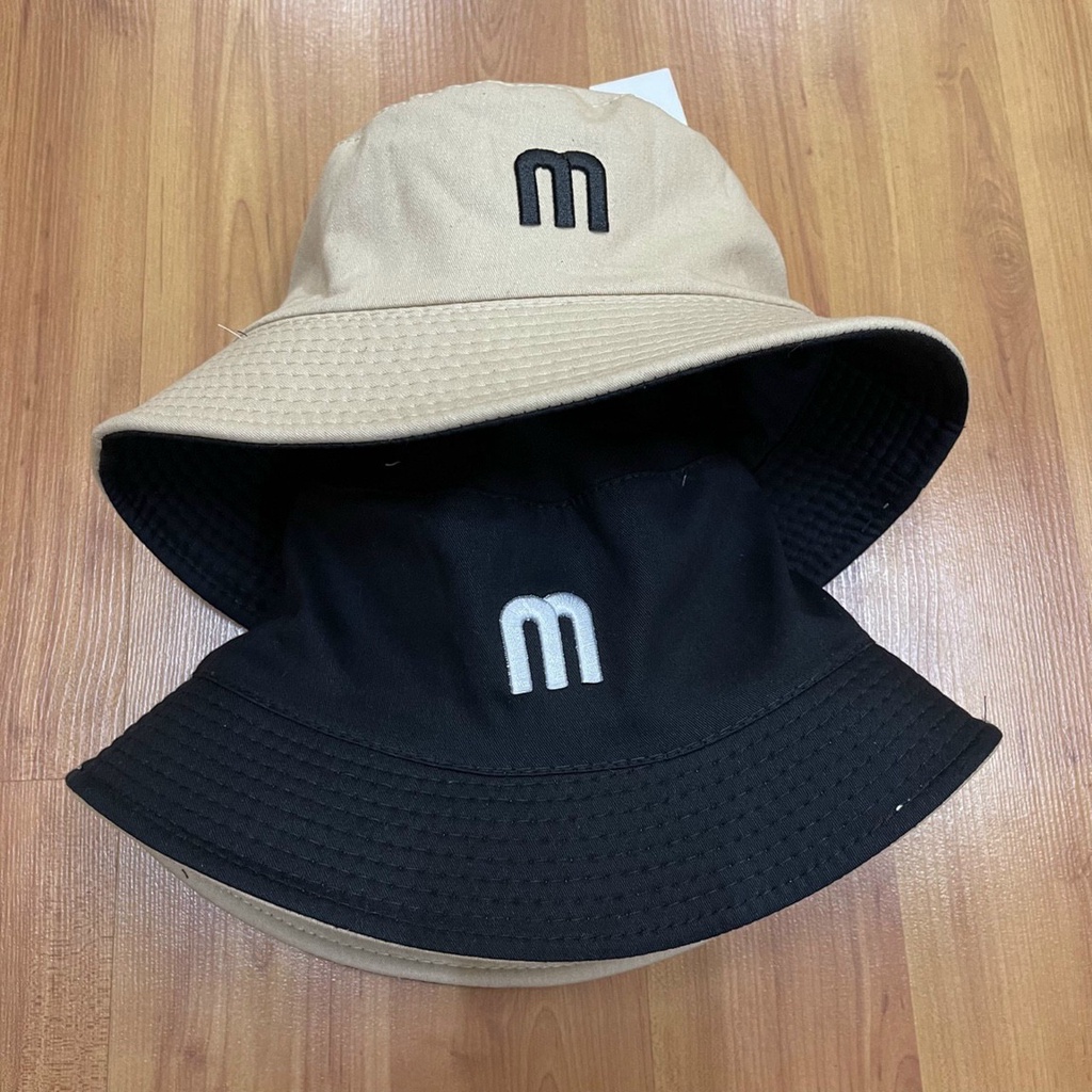 Mũ Tai bèo Nam Nữ 2 Lớp Chất Vải Thoáng Mát Thêu Chữ M, Nón Bucket Vành Tròn Unisex Ulzzang Cá Tính