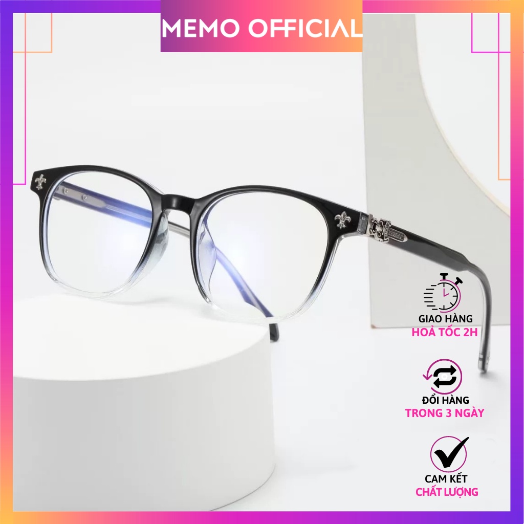 Gọng kính cận nam nữ dáng hình chữ nhật MEMOEYEWEAR hoa văn chrome heart phong cách hàn quốc dễ đeo, màu sắc ombre_CH219
