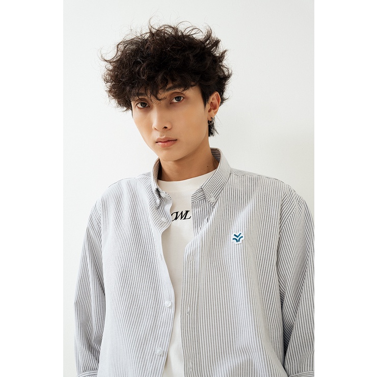 OWL BRAND ® LOGO OXFORD SHIRT - Áo sơ mi hình thêu đơn giản / Sọc xám