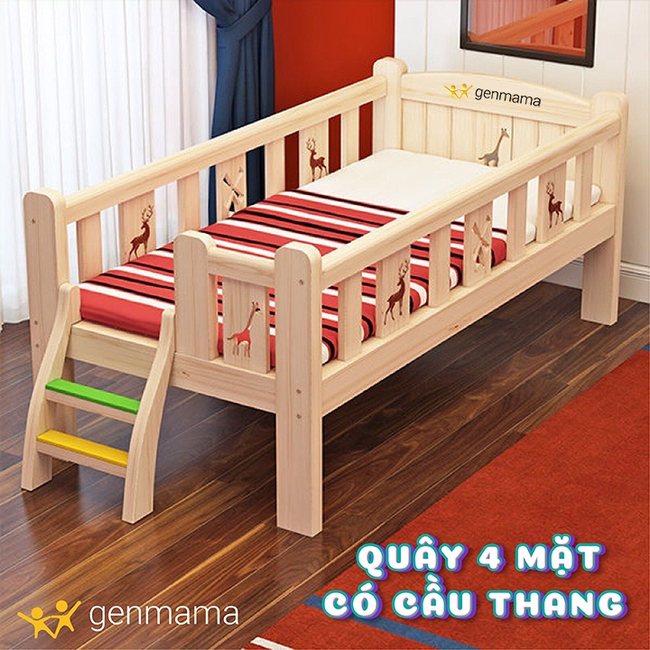 Giường trẻ em bằng gỗ, giường ngủ cho bé từ 0-10 tuổi size 150*70*40cm chất liệu gỗ thông bền đẹp, chắc chắn GENMAMA