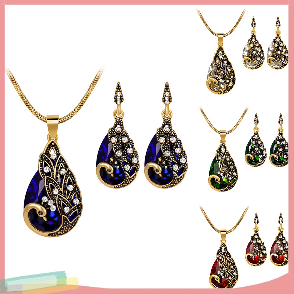 Bộ 3 Vòng cổ Và Đôi Khuyên Tai Hình Con Công Đính Đá Thời Trang Cho Nữ