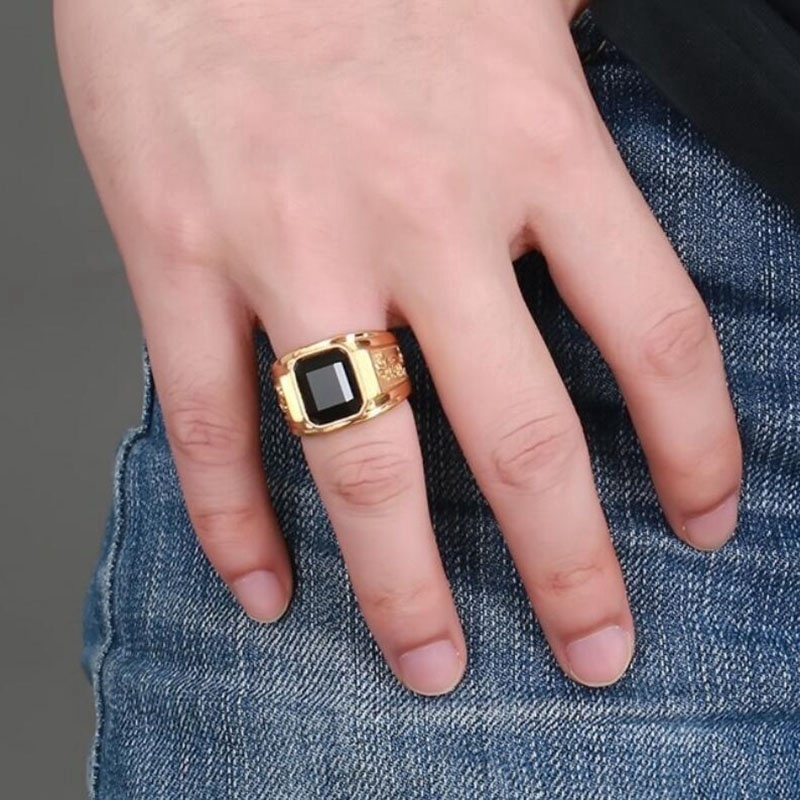Nhẫn Thép Titan Mạ Vàng Đính Đá Zircon Hình Rồng 3 Màu Thời Trang Cho Nam