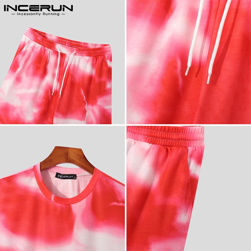 Bộ áo ba lỗ + quần đùi hoạ tiết màu nhuộm thời trang nam INCERUN