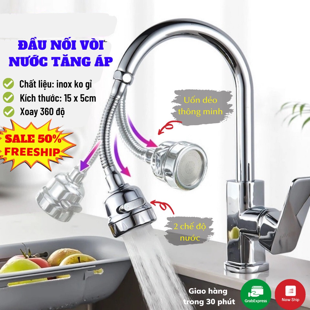 Vòi Nước Bồn Rửa Bát Vòi Rửa Bát Tăng Áp Xoay 360 Độ 3 Chế Độ Nước LEON OFFICIAL