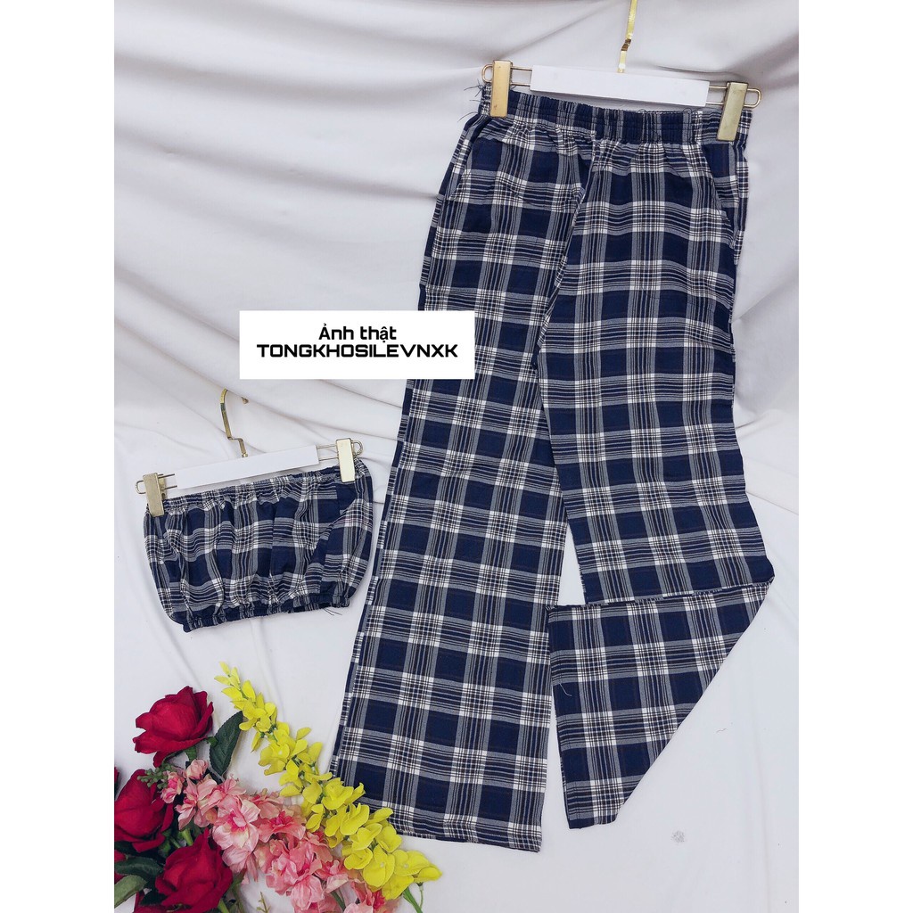 SET ÁO QUÂY CARO MIX QUẦN CULLOTES KẺ - SET 2 MÓN ÁO QUÂY KẺ + QUẦN CARO ỐNG RỘNG