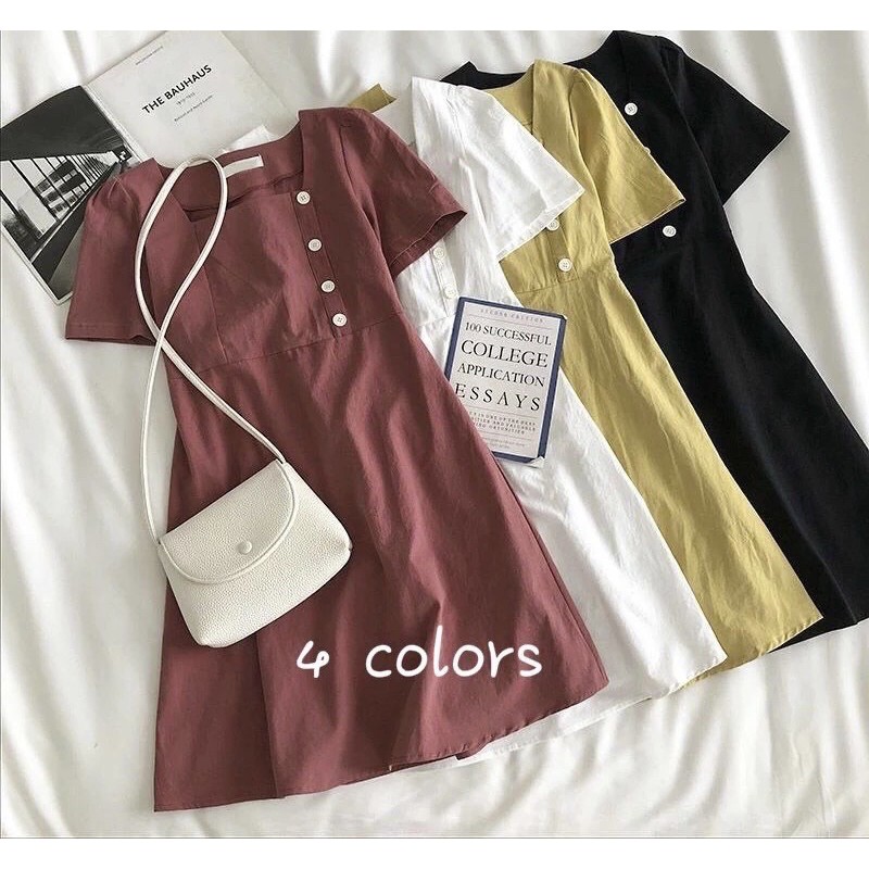 ĐẦM CHỮ A CỔ VUÔNG TAY NGẮN