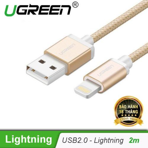 Dây sạc iPhone Cao Cấp Ugreen 30589 dài 2M chíp MFi,Data Lightning sạc nhanh 2.4A (dây bọc dù)