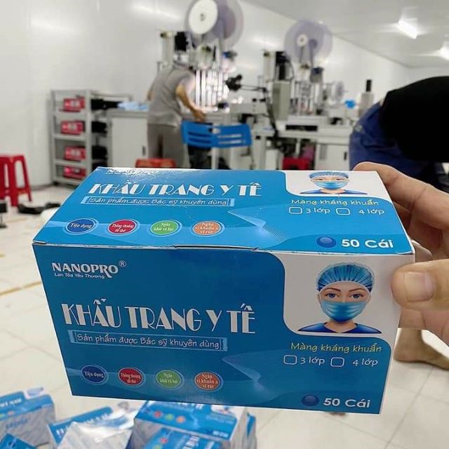 ( Hộp 50 Cái ) Khẩu Trang Y Tế Kháng Khuẩn 4 lớp Cao Cấp Không Thấm Nuớc NANOPRO