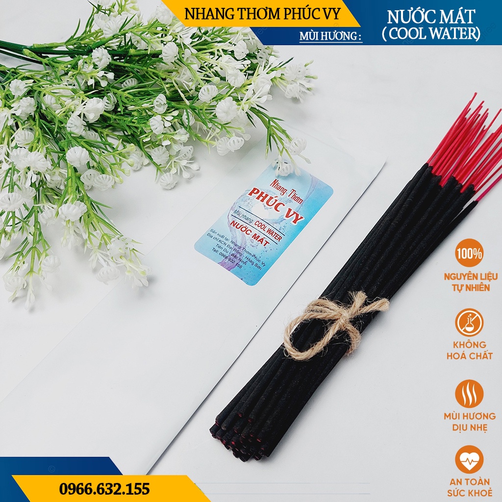 Nhang Thơm Phúc Vy Hương Nước Mát Cool Water  - Túi 39 Cây 28cm, Ít Khói, Thơm Nhẹ, Dễ Chịu, Không kích mũi