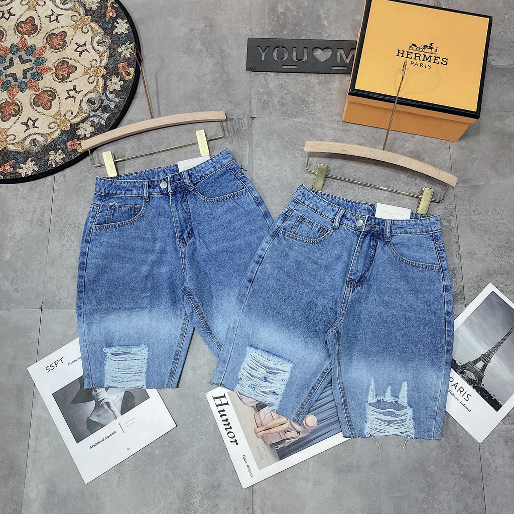 Quần jeans ngố xanh rách đùi mã 4092 ( kèm ảnh thật, video )