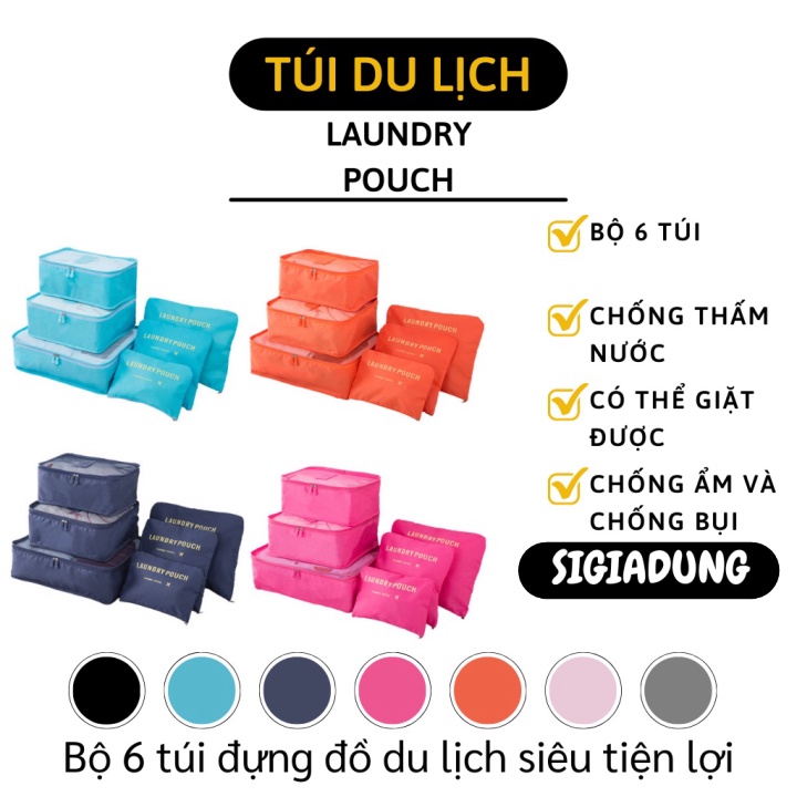 [SGD] Set túi đựng quần áo vật dụng - Bộ 6 Túi đựng đồ du lịch Laundry Pouch chất liệu cao cấp nhiều kích cỡ 2875