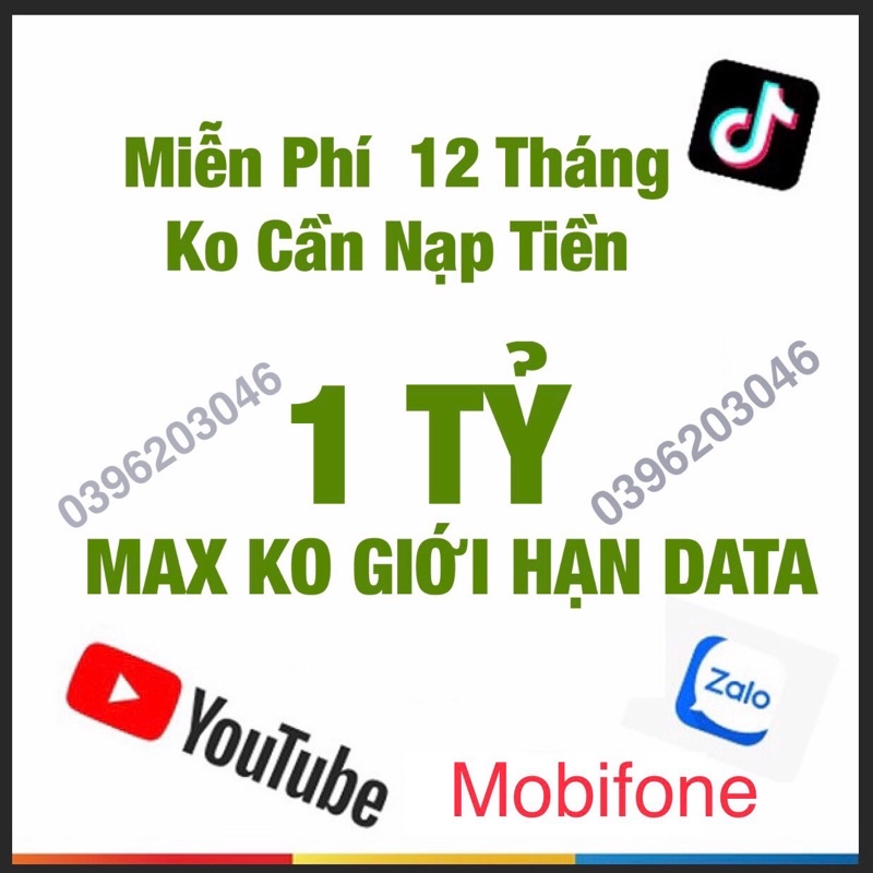 Sim Mobifone Gói KO GIỚI HẠN DATA DTHN - Y60-S50-DIP50-BL5GT-