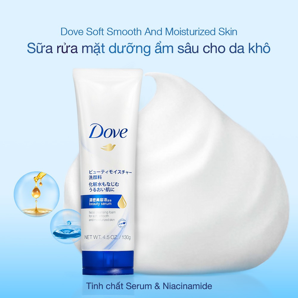 Sữa Rửa Mặt Dove Tinh Chất - Serum Kiềm dầu và Cấp Ẩm Cho Da Mềm Mượt 130g
