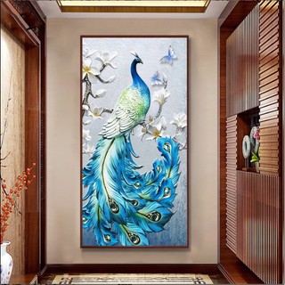 Tranh đính full đá 5D-Tranh công xanh đẹp tự đính đá toàn bộ