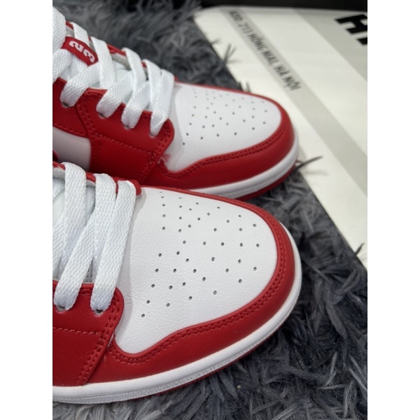 (Híu)Giầy Thể Thao Air Jordan 1 Low Trắng Đỏ Bản Best |Da Thật |Đế Khâu