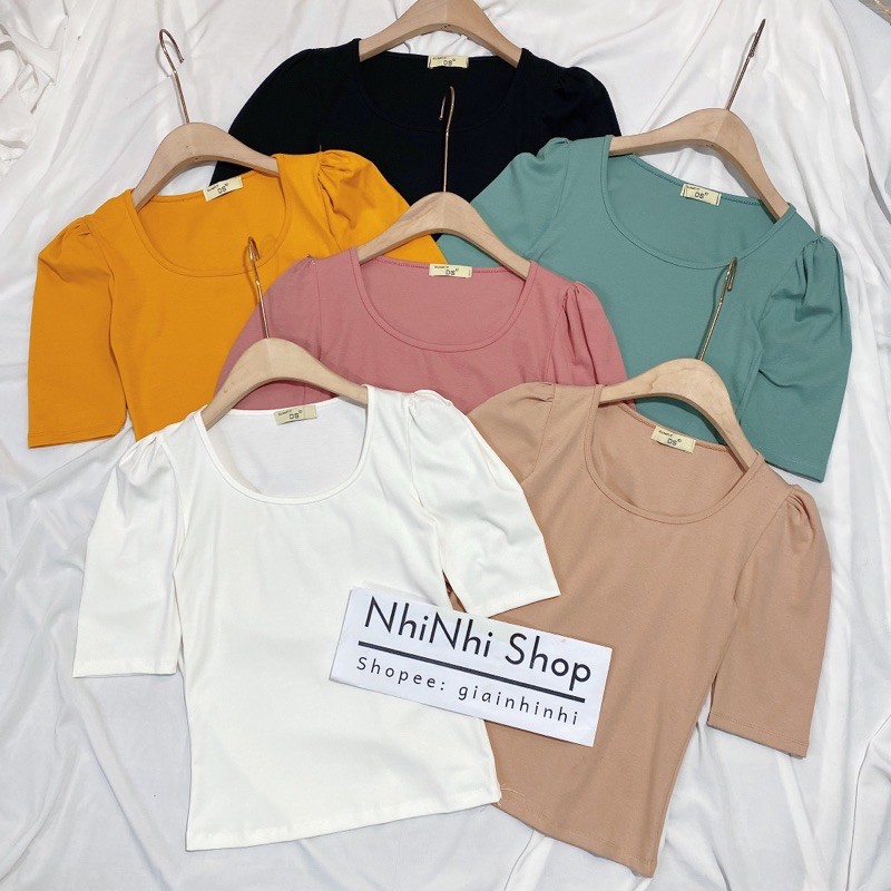 Áo thun cổ u tay bồng, Áo kiểu vai bồng tay lỡ vải cotton co giãn CS1288 - NhiNhiShop