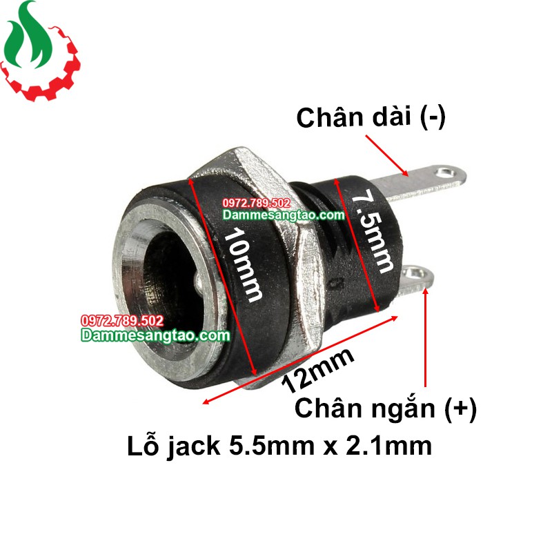 Jack sạc DC 022B chuẩn 5.5mm x 2.1mm (Có cao su chống nước)