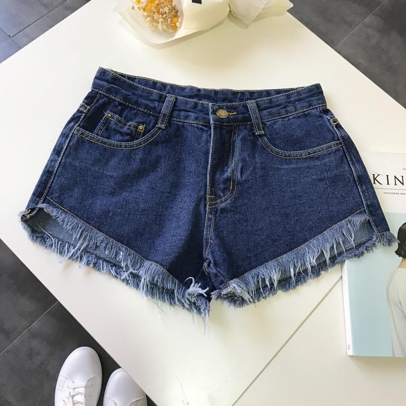 Quần short Denim ống rộng phối rách thời trang hàn quốc