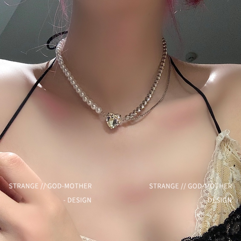 Vòng cổ Ngọc Trai Hình Trái Tim Từ Ngôi Sao Bạn Khâu Không Đối Xứng Hàng Mới