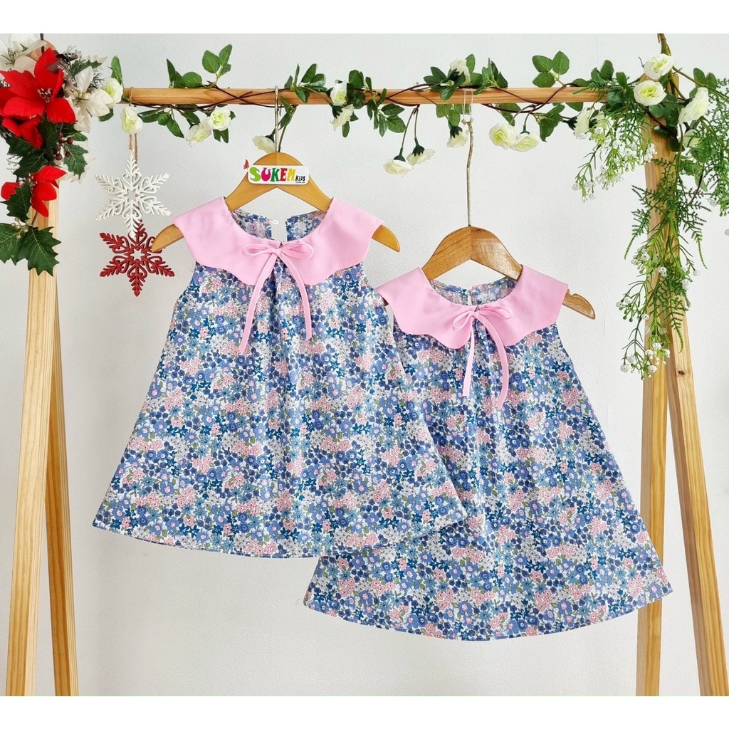 Đầm thiết kế rực rỡ cho bé ngày hè, may phom A cổ lá sen