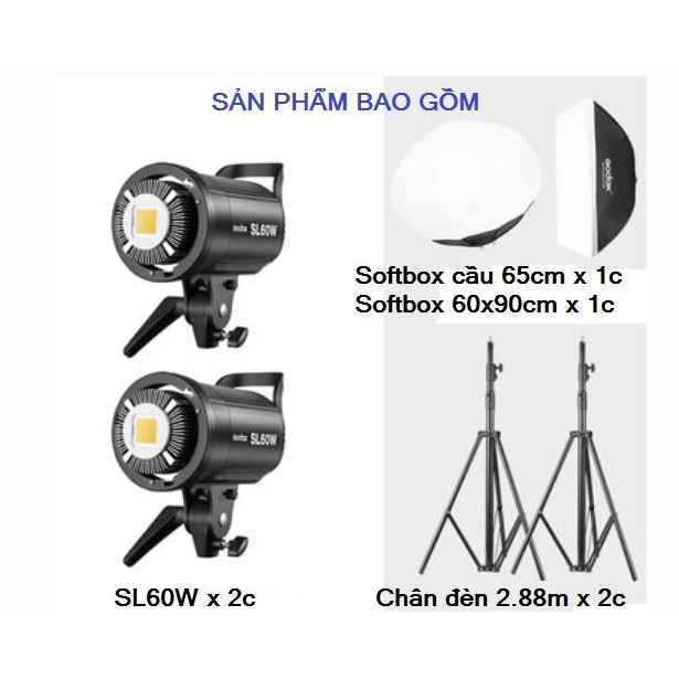 [Mã 55ELSALE2 giảm 5% đơn 3TR] Bộ 2 đèn led studio Godox SL60W 120w