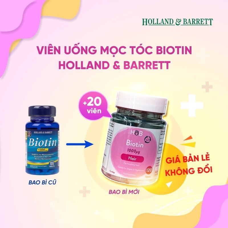 Viên Uống Biotin Holland &amp; Barett Biotin Hỗ Trợ Mọc Tóc 1000ug Mẹ Rofi ( Dành Được Cho Mẹ Đang Cho Con Bú)
