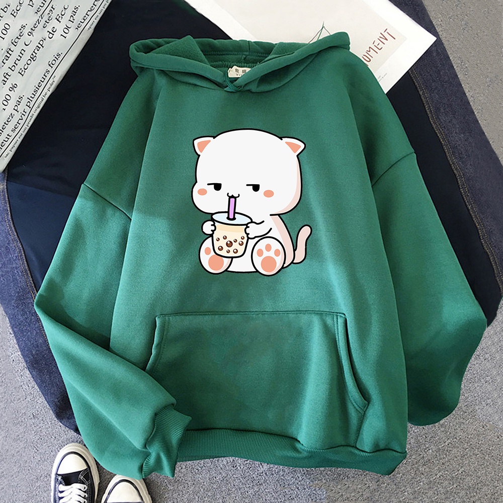 Áo Hoodie Cổ Tròn In Hình Mèo Dễ Thương Phong Cách Harajuku Cho Nữ