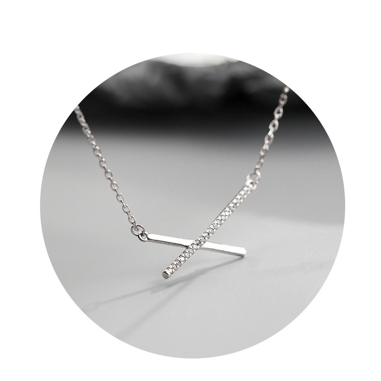 Vòng cổ Bạc 95 Mặt Chữ Thập Đính Đá Đơn Giản Phong Cách Hàn Quốc Cho Nữ