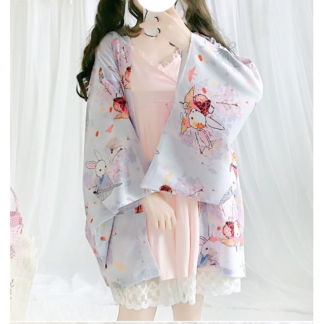 (Có sẵn) Áo khoác Kimono Haori mèo hoa anh đào Nhật Bản