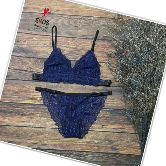 Set áo lót bralette xanh đen cá tính