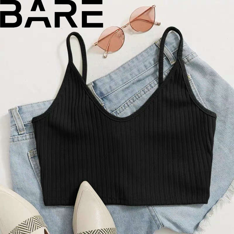 Áo hai dây len gân form croptop ôm basic- AO0141