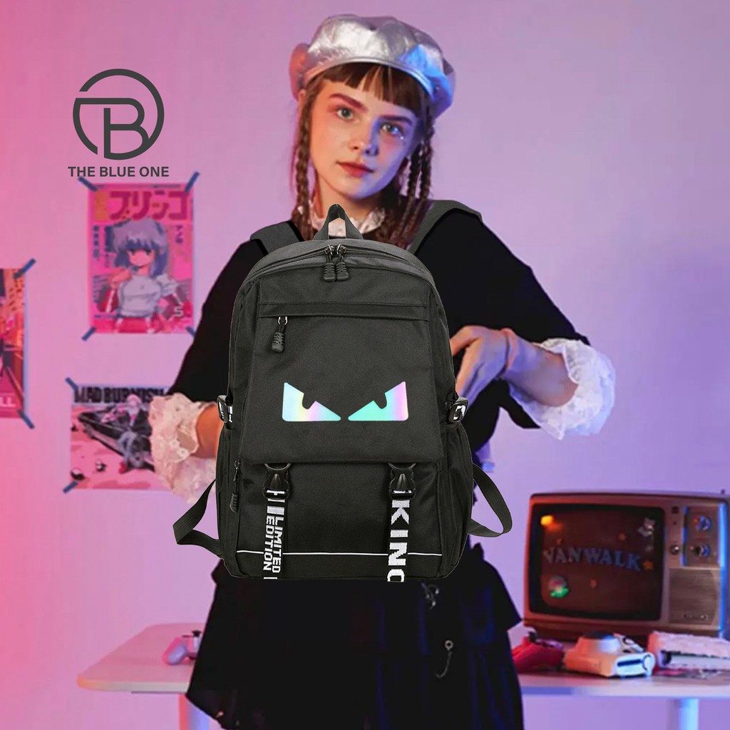 Balo Đi Học Ulzzang Thời Trang Unisex Hàn Quốc Logo Phát Sáng, Có Ngăn Chống Sốc Laptop Chống Nước Dùng Đi Chơi Du Lịch