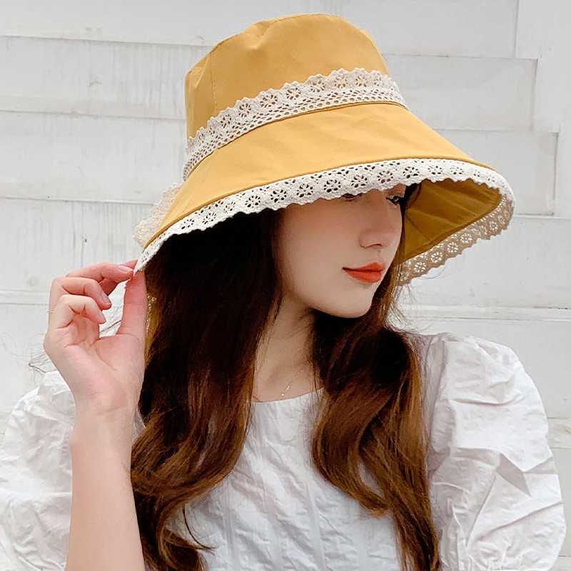 Nón Viền Ren Phối Thắt Nơ Vành Rộng Chống Nắng Style Hàn Xinh