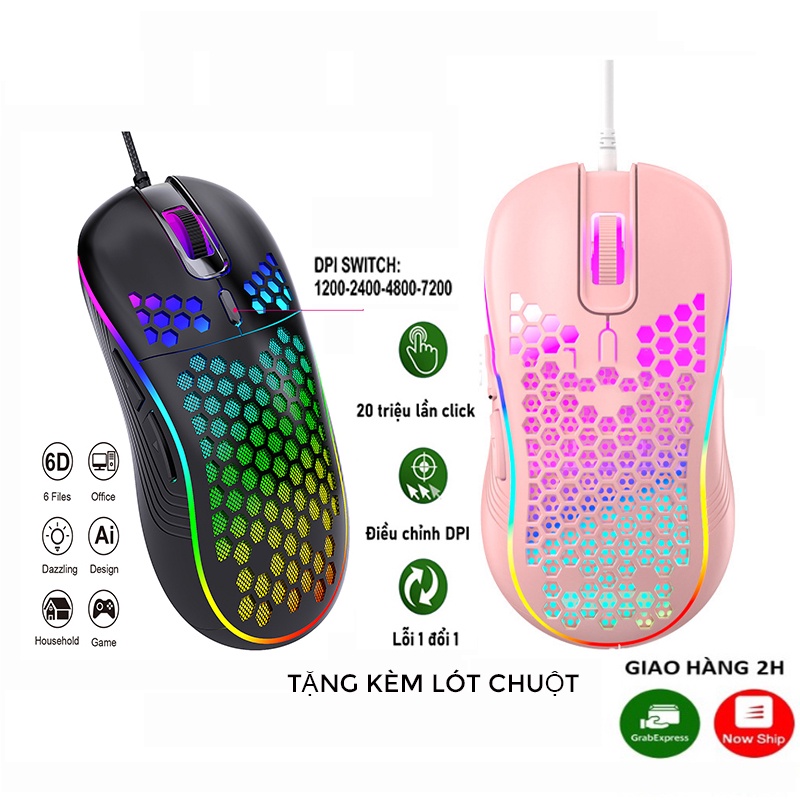 Chuột gaming chuột chơi game GINWFEIY D4 Lead đổi màu 7200DPI tặng kèm lót chuột