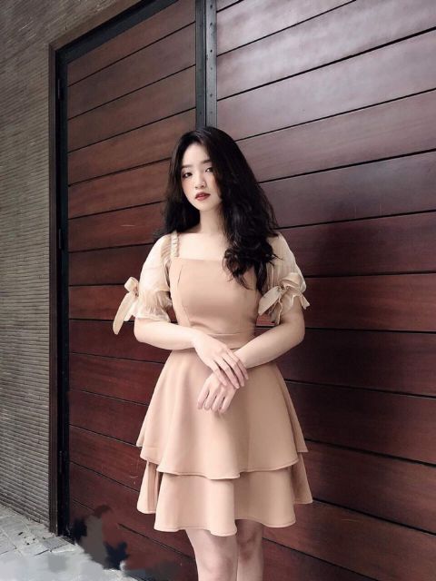 Đầm dự tiệc trễ vai tay phồng cột nơ | BigBuy360 - bigbuy360.vn