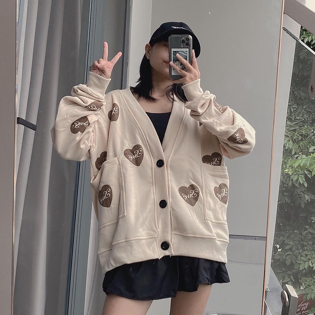 Áo khoác Cardigan nữ mẫu SWE vải nỉ lót bông - áo khoác chống nắng form rộng