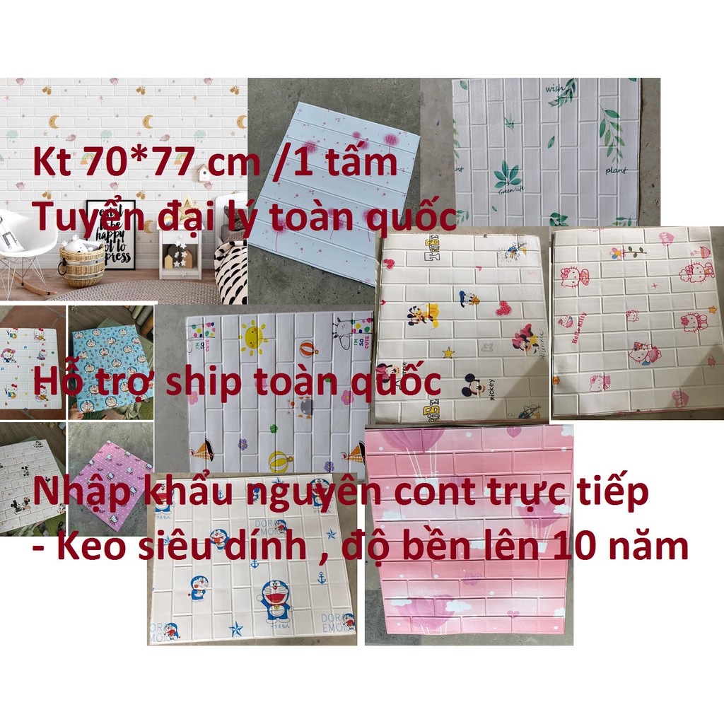 ( LOẠI 1)Xốp dán tường hoạt hình trẻ em doremon- helokitty-cung trăng in hình con vật - hình hoa, kt 70*77 cm