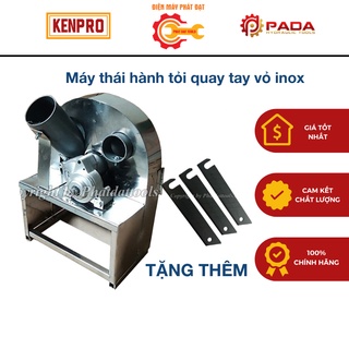 Máy thái hành tỏi quay tay vỏ inox-Bền đẹp,dễ vệ sinh-Tặng kèm 3 lưỡi thái hành thay thế