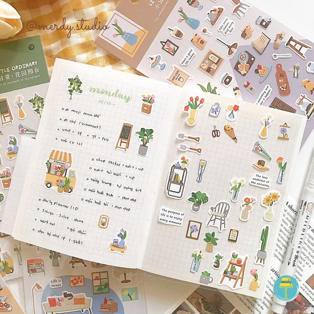 Sticker Little Ordinary phong cách Hàn Quốc dán trang trí bullet journal
