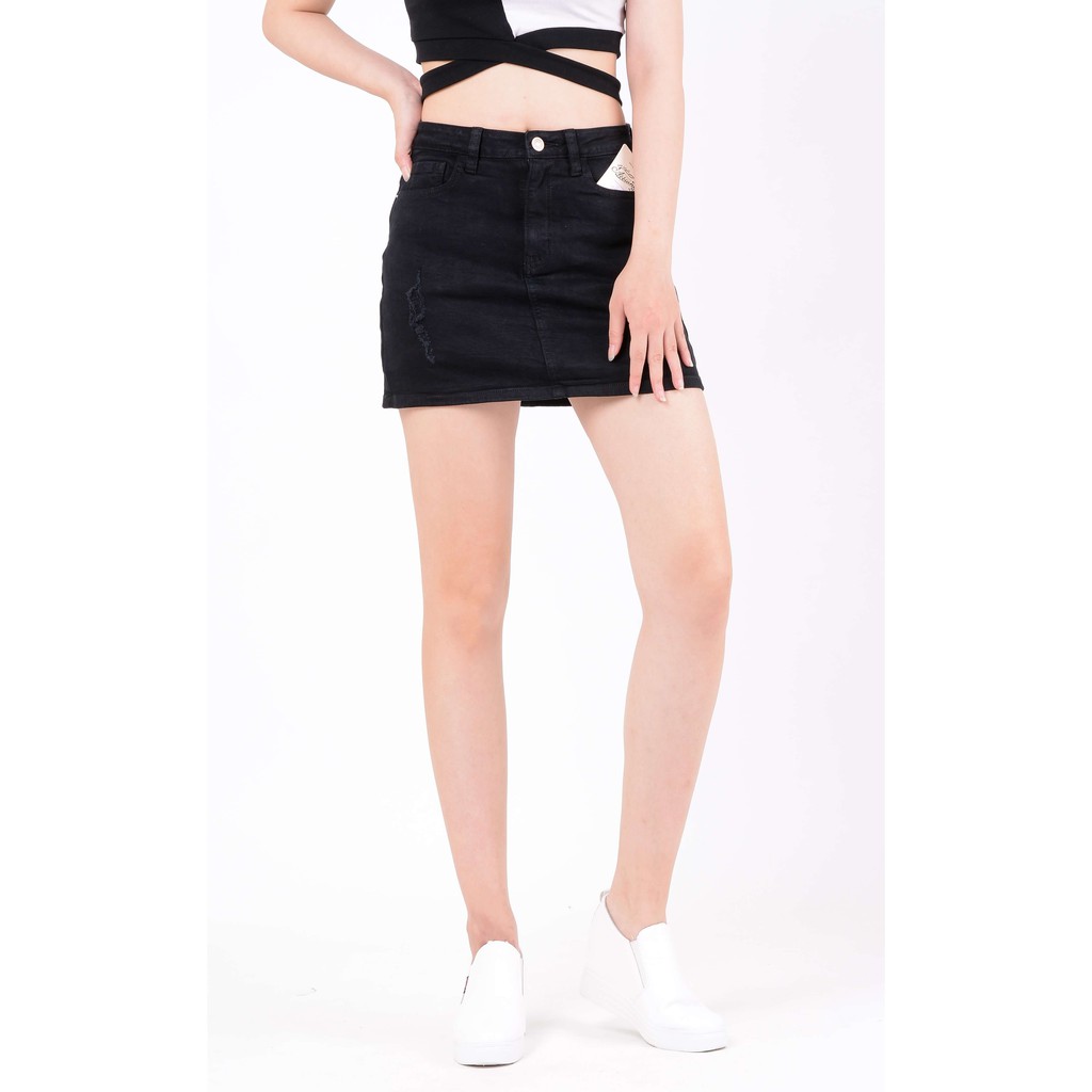 Chân váy jean nữ có quần bên trong đẹp lưng cao cạp cao màu đen trắng rách hàng hiệu cao cấp mã 410 VANIZEN