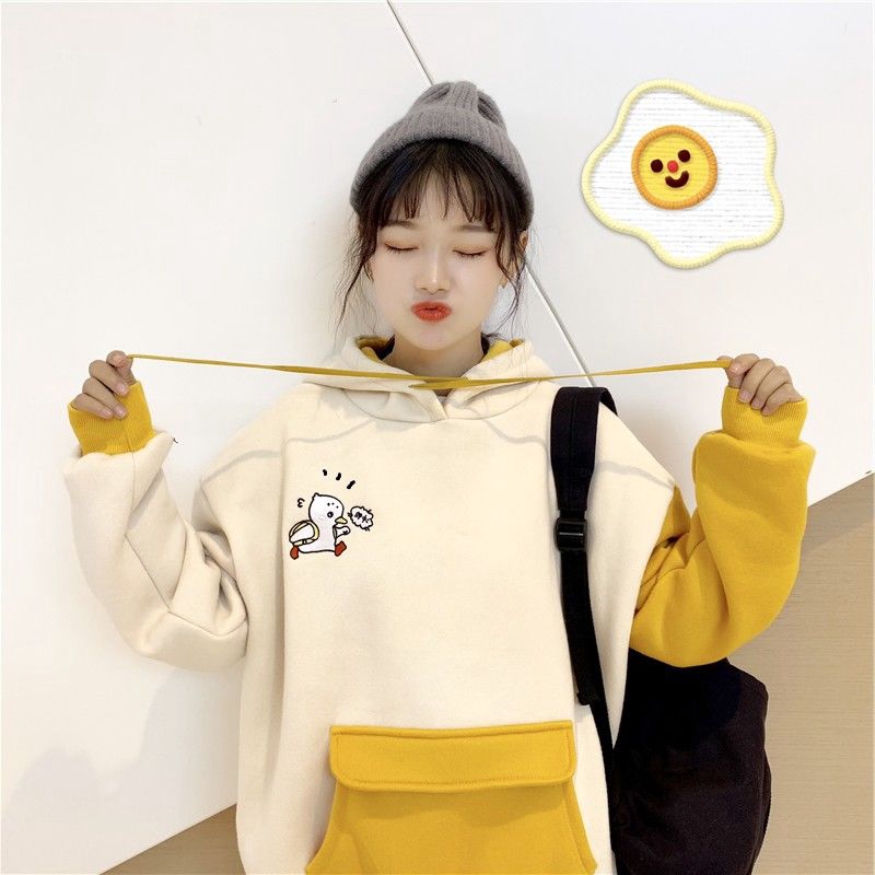 Korean fashion cute hooded sweater animal embroidery casual ulzzang